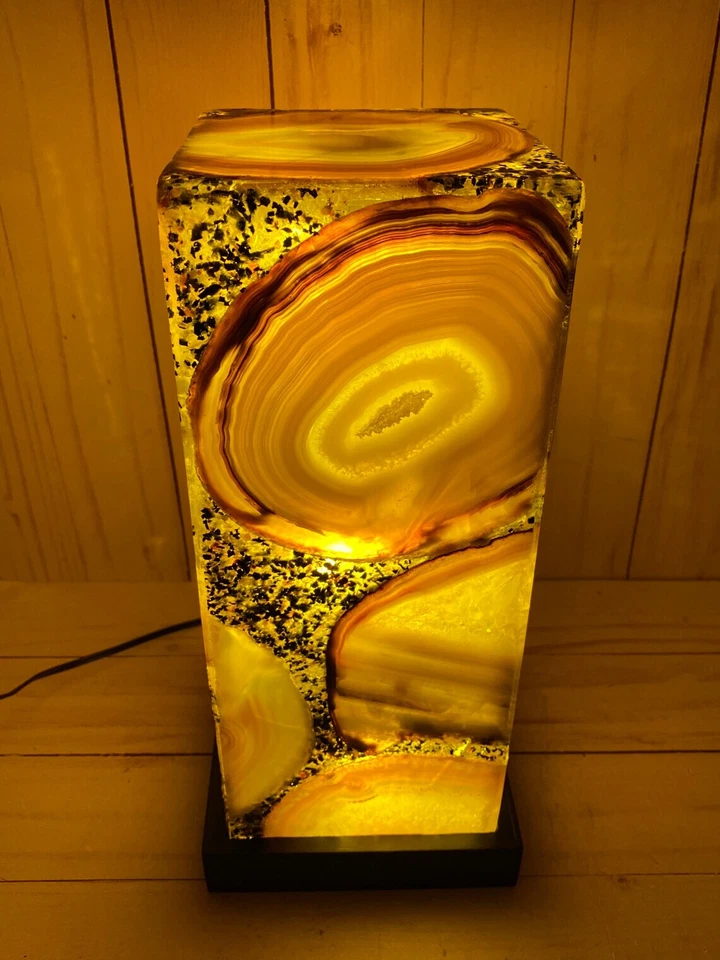 Lámpara de cristal decorativa de luz nocturna para dormitorio piedra ágata amarilla natural 6x6x9 regalo Foto 3 de 4