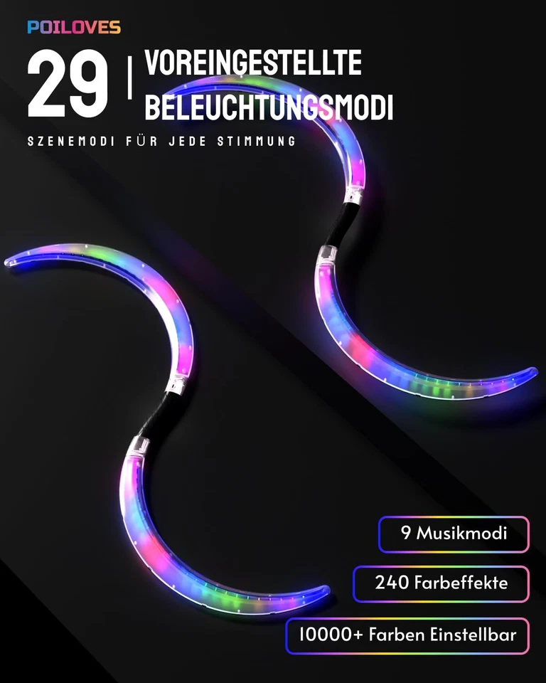 LED POI Stäbe S-Form mit 241 Farblichtmodi USB Wiederaufladbar Jonglieren Mag... - Bild 2 von 4