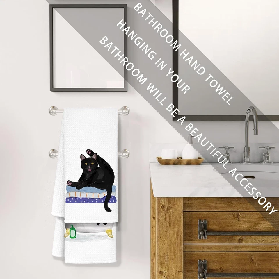 Juego de 4 toallas de mano para gato negro para baño - Toallas de mano para gato para amantes de los gatos, aprox. Foto 3 de 4