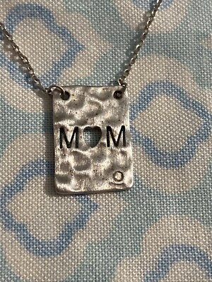 Sterling Silver Mom Necklace W/Diamond Chip, Dog tag style. 16 