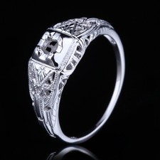 Vintage Antique Fine Women Ring Semi Mount Round Cut 3mm Sterling Silver 925