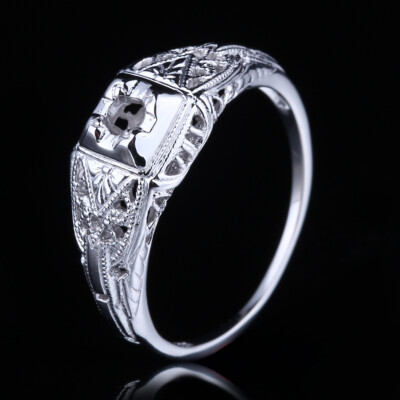Semi-mount Antique Vintage Fine Women Ring 2.7mm To 3.3mm Round 10k White Gold
