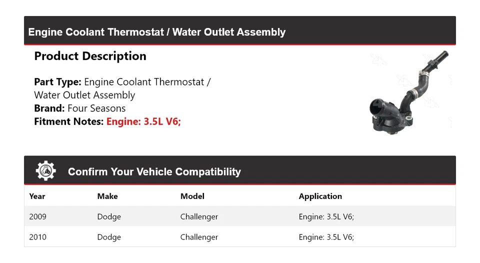Dodge Challenger 2009-10 motor refrigerante termostato/conjunto de salida de agua 4 estaciones Foto 2 de 4
