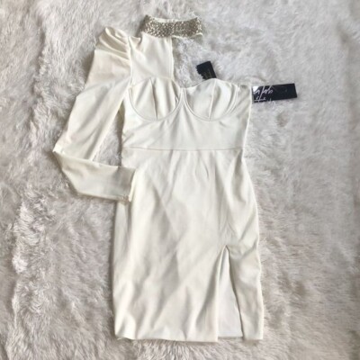 Kaylee Kollection NWT white one shoulder dress with choker stud