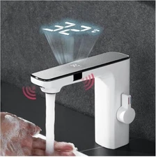 White Sensor Touch On Bathroom Sink Faucet Basin Smart Digital Display Mixer Tap