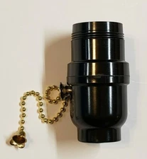 PULL CHAIN LAMP SOCKET WITH UNO THREADS BLACK E26 SOCKET NEW 30541J