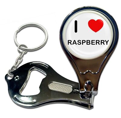 Raspberry I Love Herz Nagelknipser Flaschenöffner Schlüsselanhänger (63 mm x 35 mm)