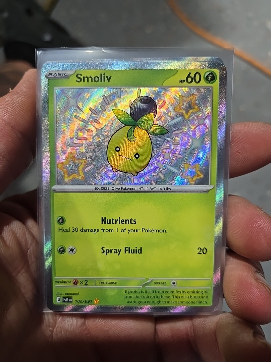 Smoliv - 102/091 - Shiny Rare - Scarlet & Violet: Paldean Fates - Pokemon NM