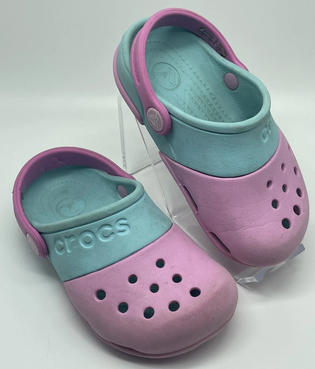 Crocs Girl s Size C 9 Electro ll Slip On Clogs Pink Ice Blue Shoes
