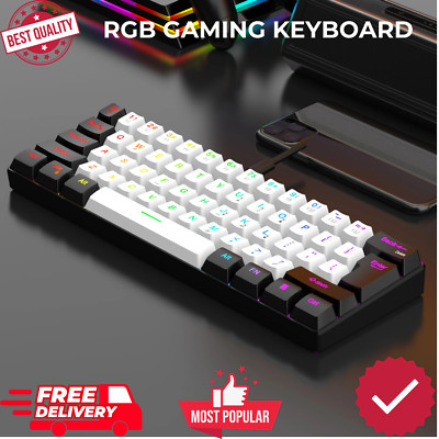 RGB GAMING TASTATUR KOMPAKT MECHANISCH TASTATUR HINTERGRUNDBELEUCHTUNG USB-C KABELGEBUNDEN 61 TASTEN