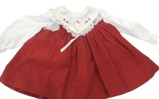 Vintage Red Velvet Dress with white sleves and Collar 18 mos Lace