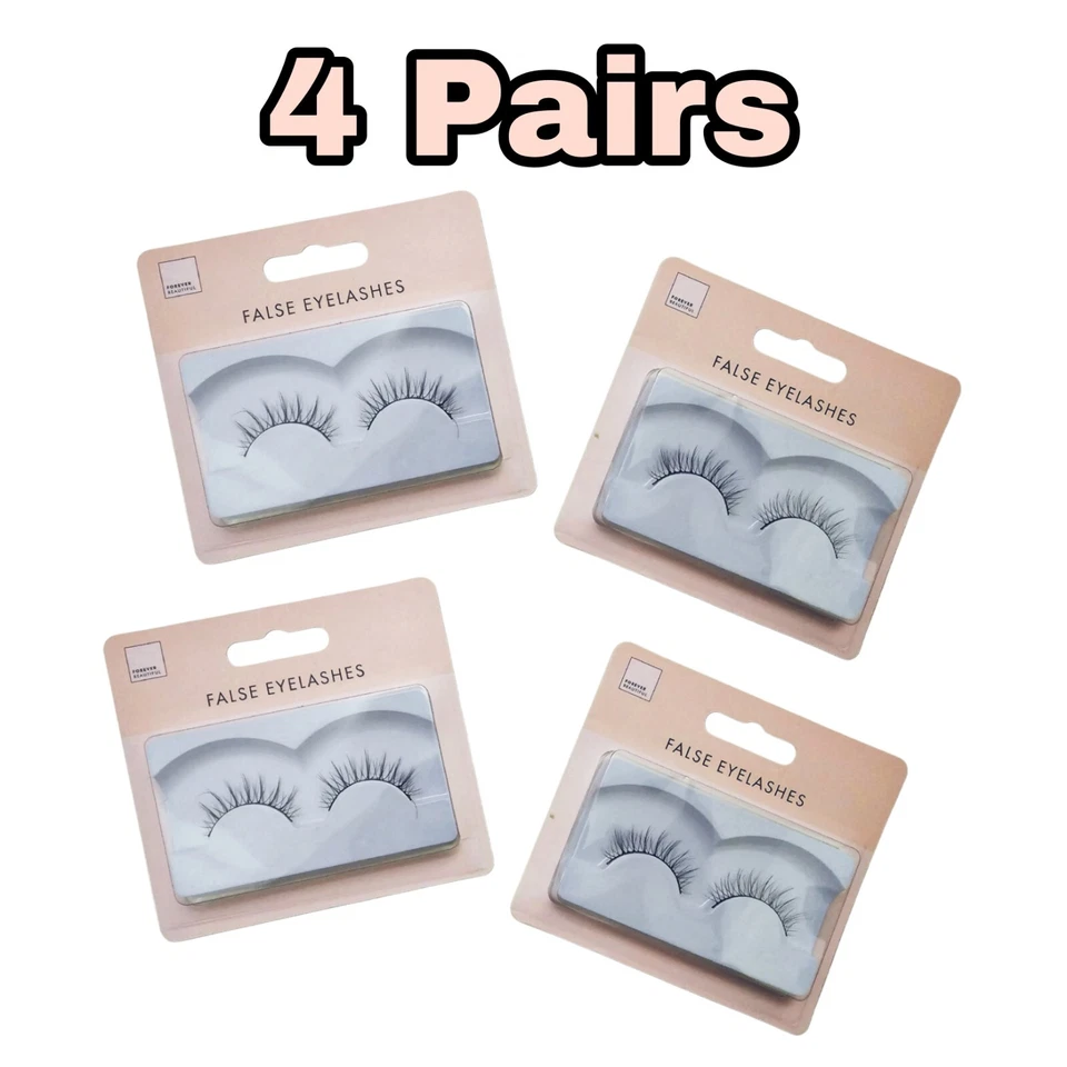 4 Pairs Forever Natural False Eyelashes Long Thick Makeup Fake Eye Lashes - Image 3 of 4