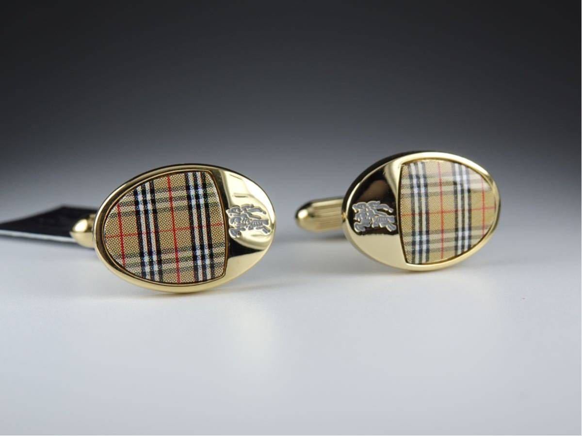 Burberry nova check pattern gold beige cufflinks … - image 5