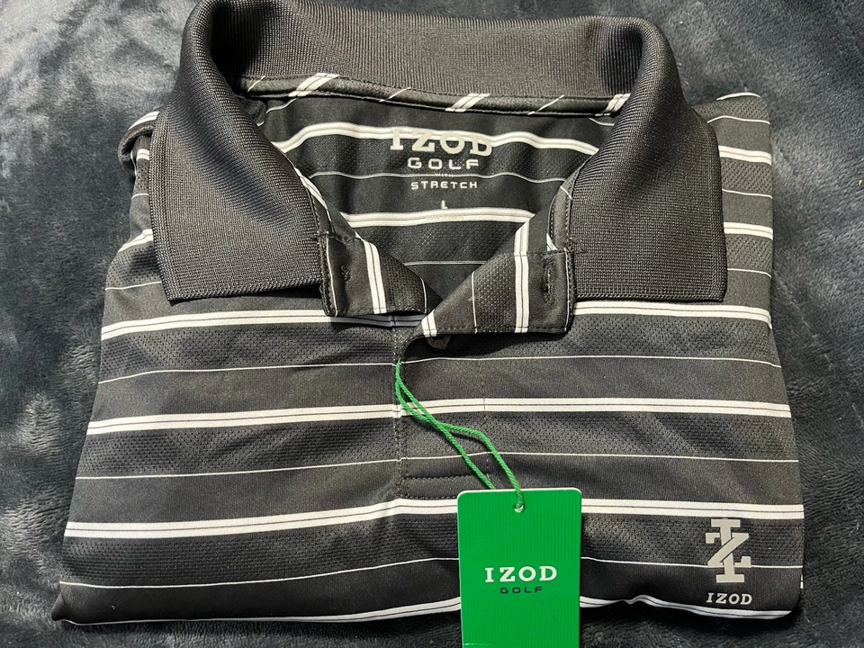 NUEVO Polo de Golf Izod Swingflex Tecnología Costura Elástica Gris y Blanco Talla L Foto 2 de 4