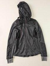 Mondetta Women s Full Zip Hooded Jacket Small Gray Quilted Panels Stretch