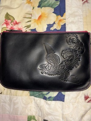 Shanghai Tang Phoenix Black Leather  Pouch Top Zip NWT