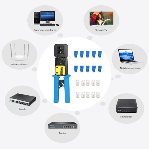 Netzwerk Werkzeug Set 103-teilig Elektronik Crimpzange Kabeltester RJ45 RJ11 - Afbeelding 2 van 7