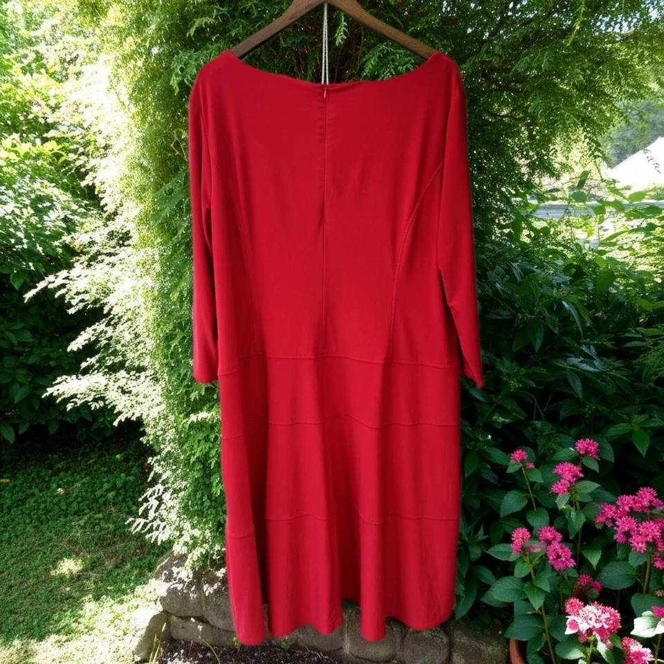 Anne Klein Plus Size Women's Red Long Sleeve Sheath Dress 22W Holidays - Image 2 of 4