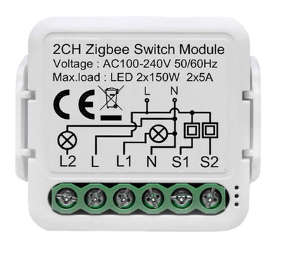 2CH Zigbee Switch Module 2-Kanal Smart Switch Alexa Google Home 10A Hutschiene