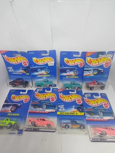 Hot Wheels Trucks Lot of 8 Vintage Blue Card Series Diecast Toy Cars - Sealed