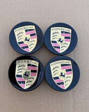 Set Of 4 65mm Macan Center Caps Concave Gloss Black Color Crest
