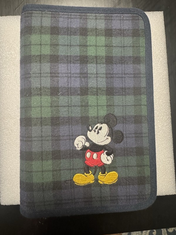 Disney Store Mickey Mouse Blue/Green Cloth Plaid Daily Planner Organizer