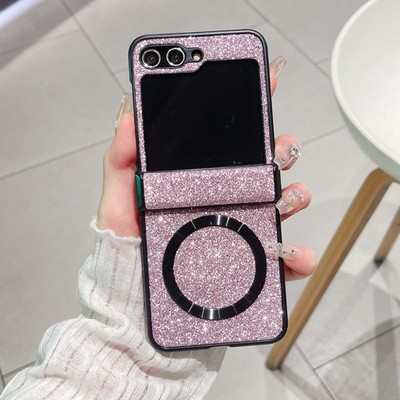 For Samsung Galaxy Z Flip 7/6/5/4/3 Bling Glitter Mag Safe Case Hinge PC Cover