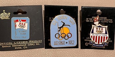 Team USA Olympic 3 Pin Lot - historic Enamel Pins Helsinki Oslo Melbourne 1950s