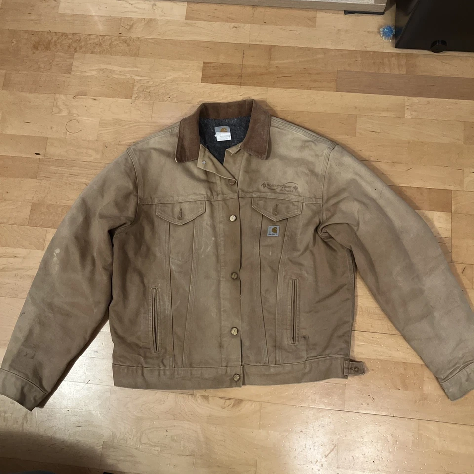 Carhartt Trucker Detroit Jacket J148 Distresed Blanket Linen Size Brown Vintage - Image 2 of 4