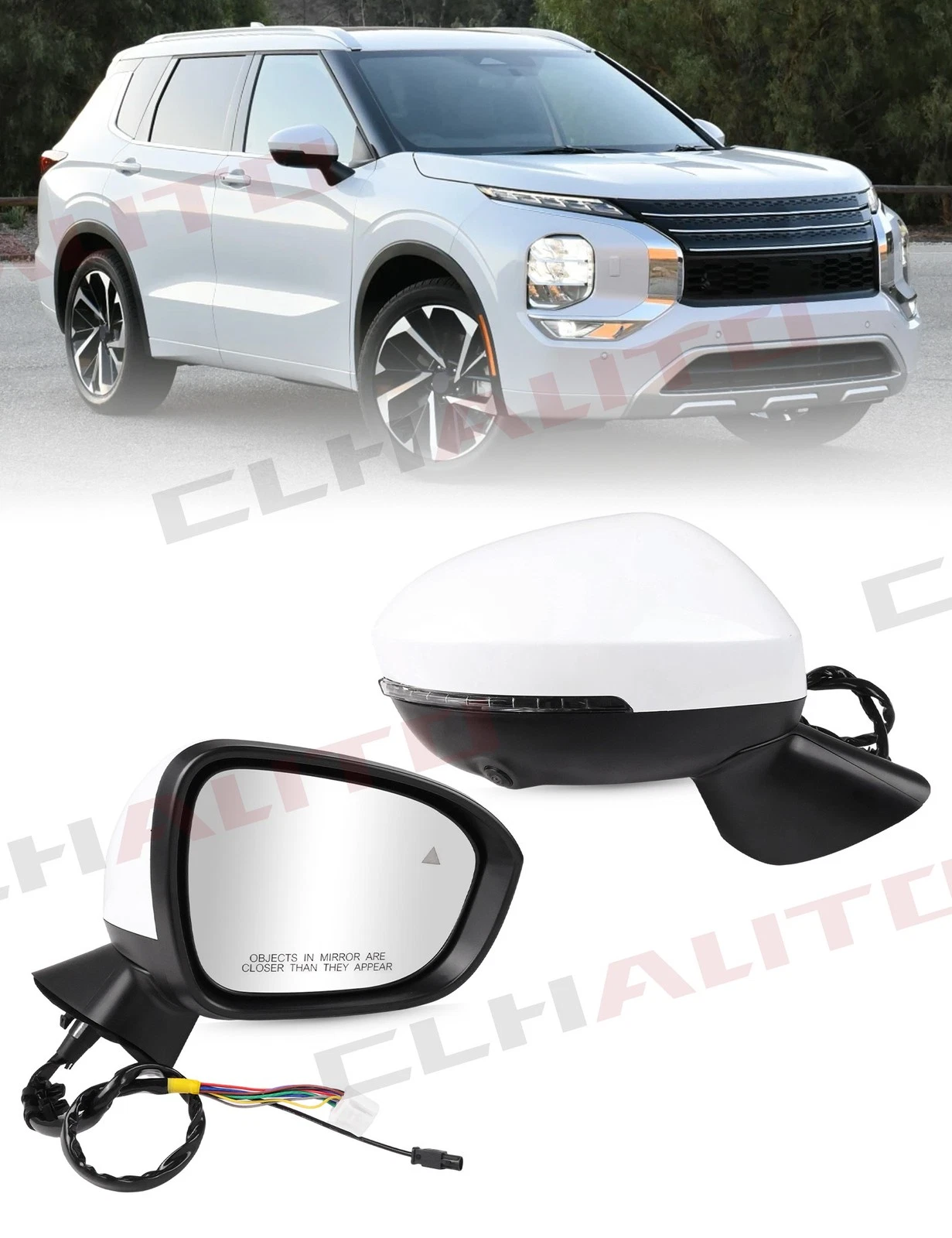 Fits 2022-2023 Mitsubishi Outlander Right Side White Mirror Assembly W/ Camera