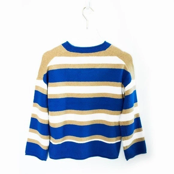 Suéter Suéter Madewell Algodón Lana Merino Talla Pequeña Azul Rayas Cuello Redondo Foto 4 de 4