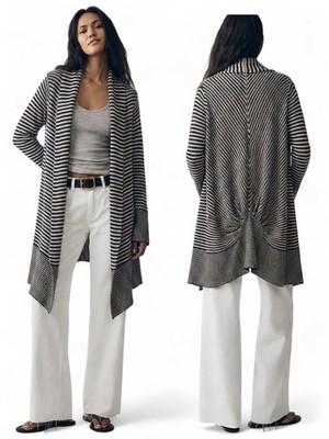 BCBG $298 Linen/Cotton Striped Open Front Draped Sz S/M Preppy Business Casual