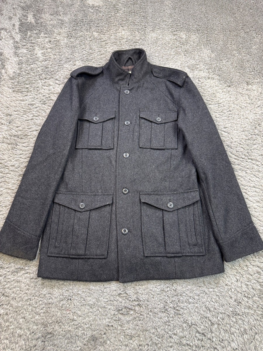 Old Navy Military Jacket Men Medium Charcoal Gray Wool 4 Pocket