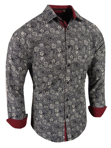 Mens Shirt Designer Italian Floral Patterns Stretch Dress Slim Fit Button Up - Picture 5 of 26