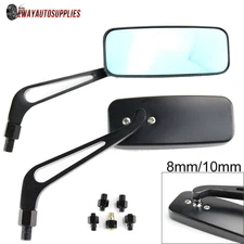 Black Motorcycle 8mm 10mm Rearview Side Mirror For Harley Honda Kawasaki Suzuki