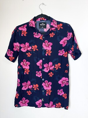 Hollister Hawaiian print floral button down short sleeve shirt men’s Xxs 