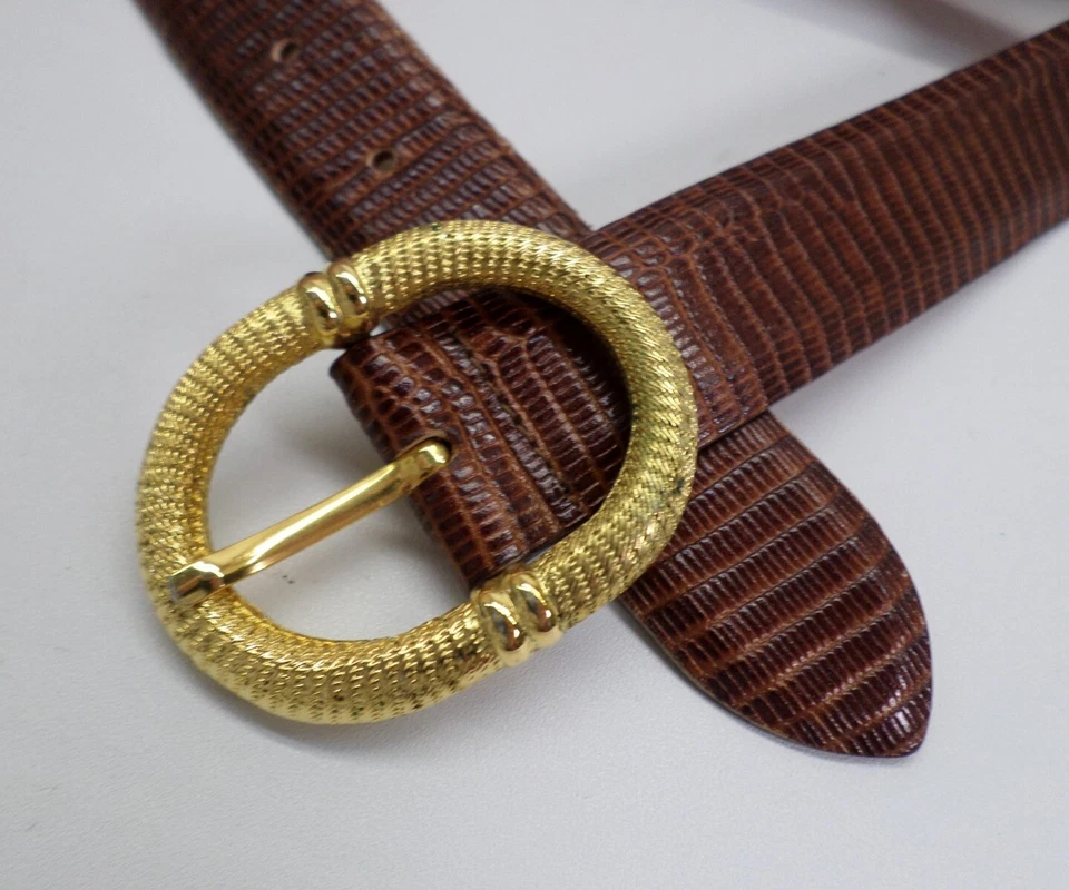 Cinto de couro Tanner médio 30 estampa de lagarto fivela de corda marrom Itália 322BT02 - Imagem 2 de 4