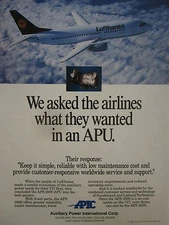 8/1990 PUB APIC SUNDSTRAND LABINAL APU APS 2000 LUFTHANSA BOEING 737 AIRLINER AD