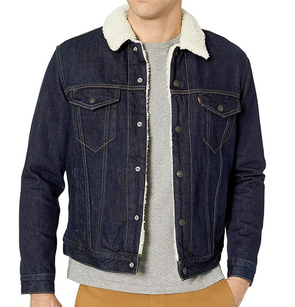 Levis Men s Denim Sherpa Lined Trucker Jacket Juniper Rinse variations