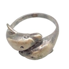 Wrap Dolphins Ring Size 7.25 Sterling Silver Bypass Style Double Dolphin Ring