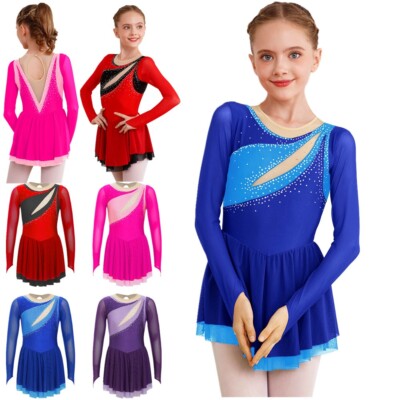 Kids Girls Dress Patchwork Leotard Dresses Hem Dancewear Glittery Clothing Mesh