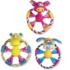 Zanies Fly Guys 8.5” Plush Rope SQUEAKY Dog Toy Rings 3 styles