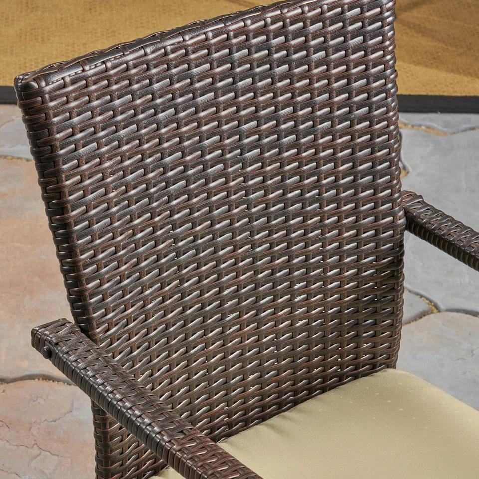 Archie Outdoor Industrial Wood and Wicker 5 Piece Square Dining Set, Teak and Br - Image 4 of 4