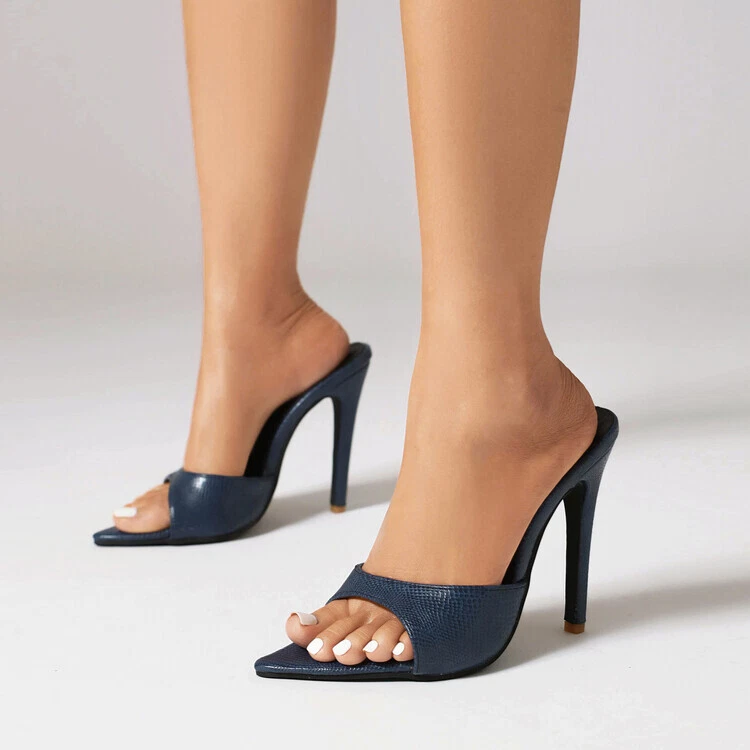 Women Mules Slip On Shoes Evening Sexy High Heels Pointy Toe