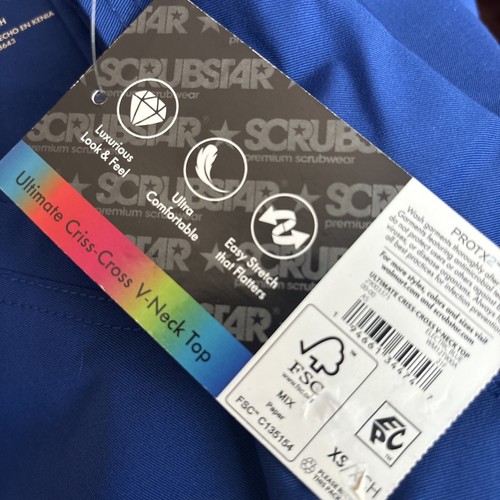 NWT Scrubstar Ultimate Scrub Top Stretch Twill Criss Cross V-Neck Blue Sz XS - Picture 8 of 8