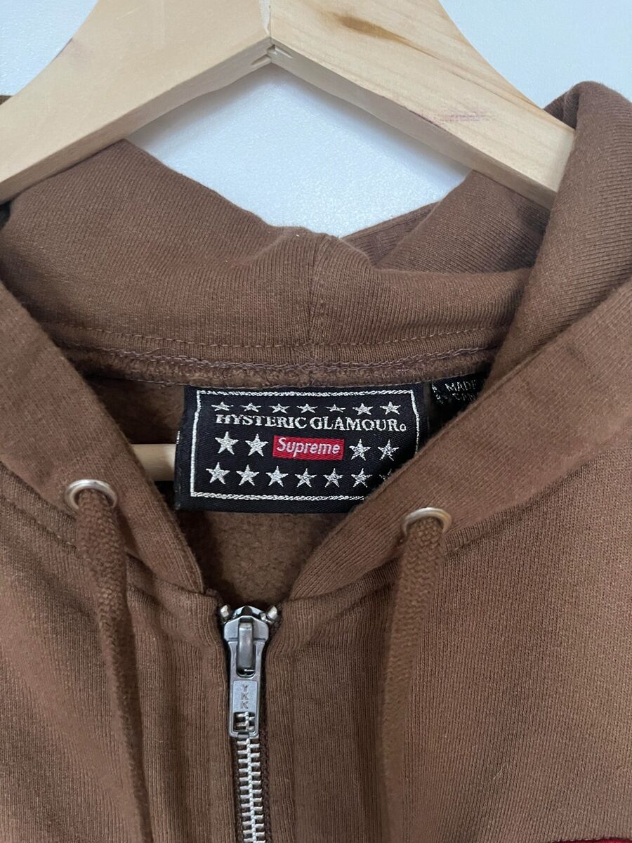 Supreme x Hysteric Glamour Patches Brown Zip Up Hoodie FW17 Supreme x Hysteric Glamour Patches Brown Zip Up Hoodie FW17