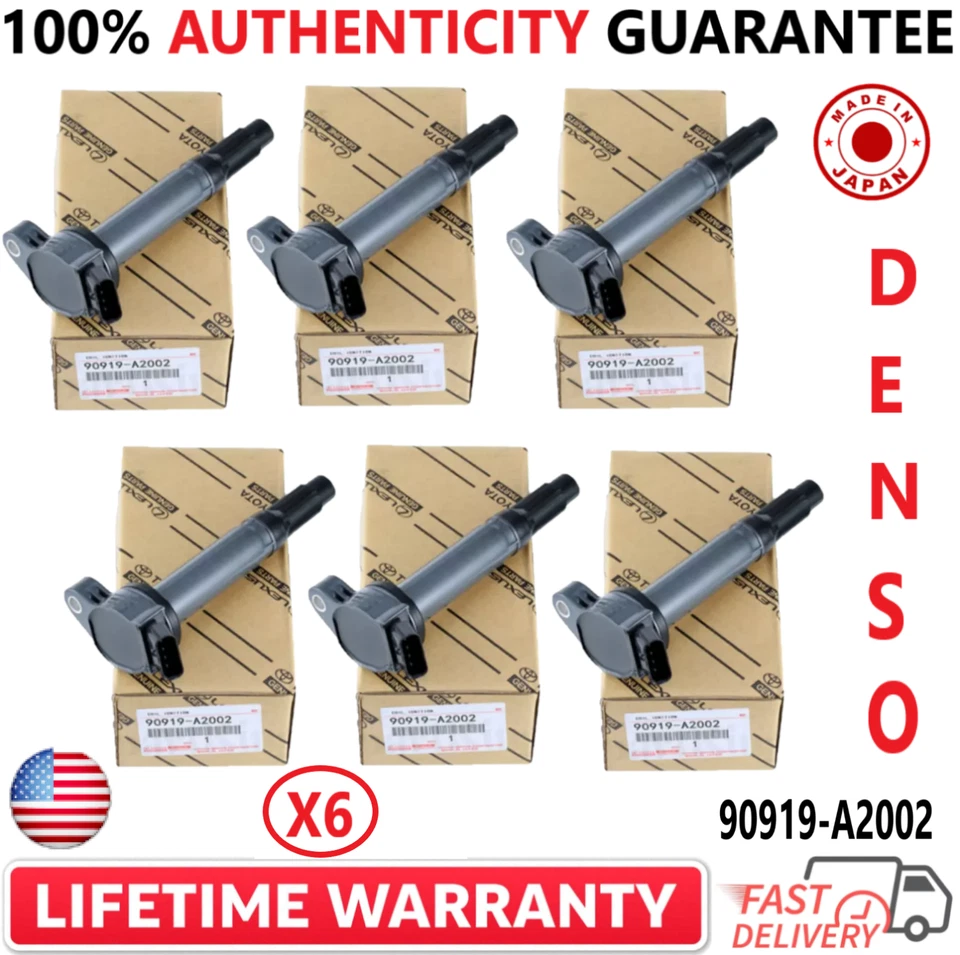 Bobinas de encendido nuevas OEM DENSO x6 para Toyota 2005-2022, Lexus I4 V6 V8 90919-A2002 Foto 2 de 4