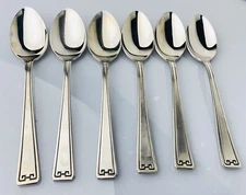 Gorham Design Studio Japan Classic Key 6 Soup Spoons 18/8 Black Inlay 7" Length