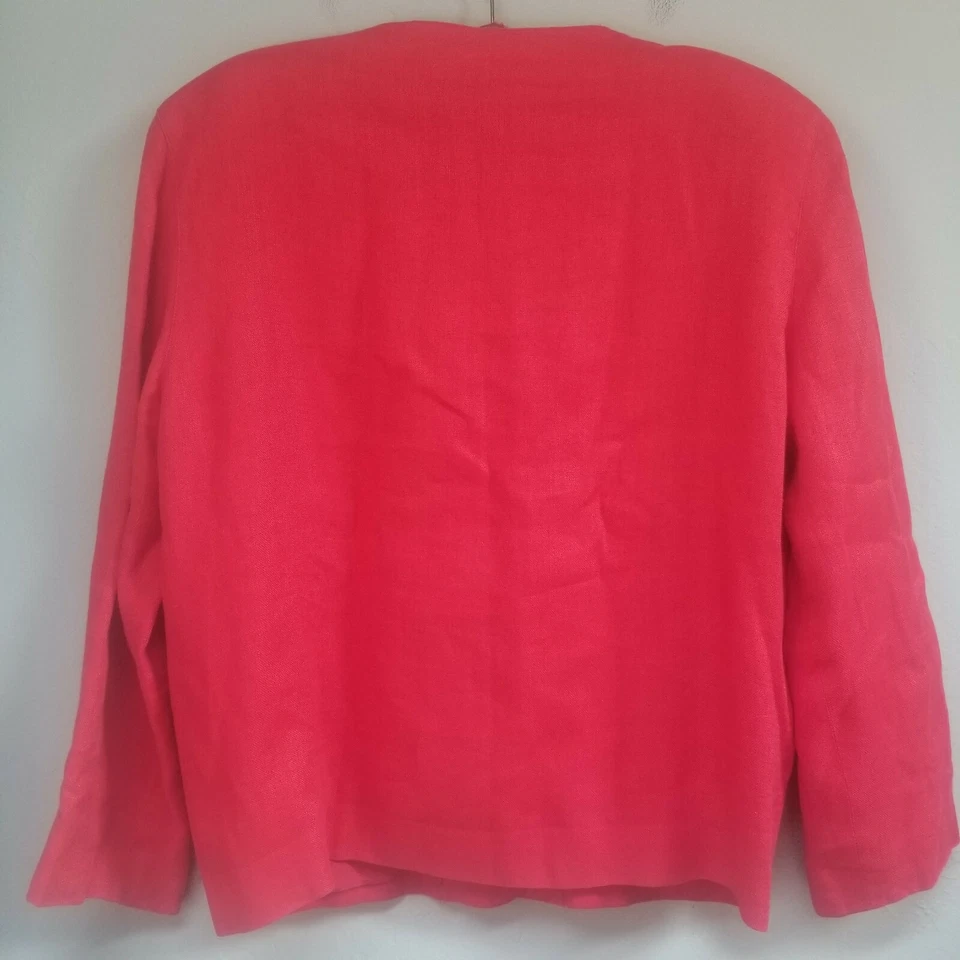 Chaqueta Blazer Anne KleinII Para Mujer Grande Roja 100% Lino Bolsillos Con Botones Foto 2 de 4