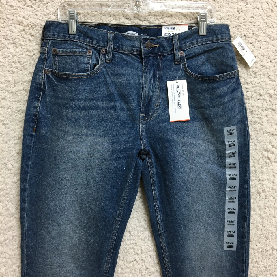 NEW Old Navy Jeans 32x34 Mens Blue Straight Built In Flex Medium Wash Casual - Image 2 of 4